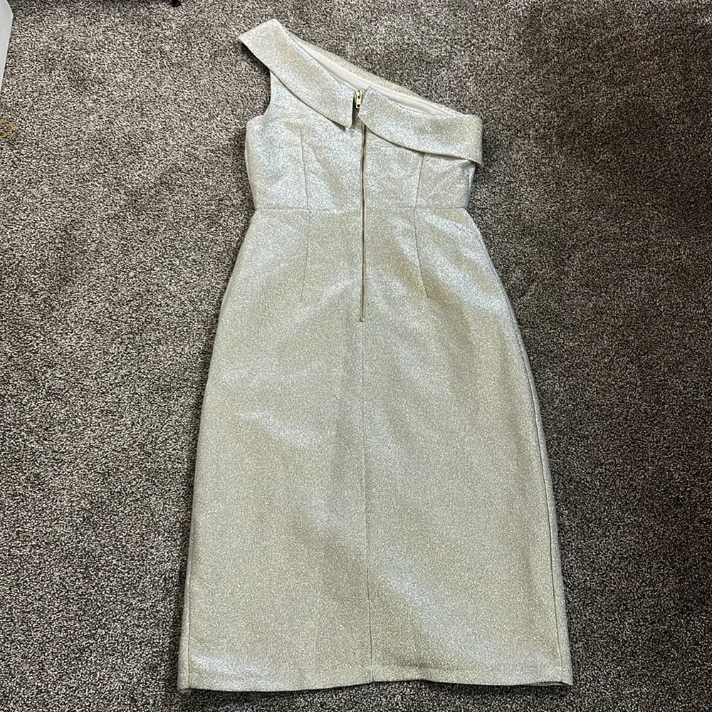 Topshop Tinsel gold one shoulder sparkle glitter dress 6 - Picture 6 of 13